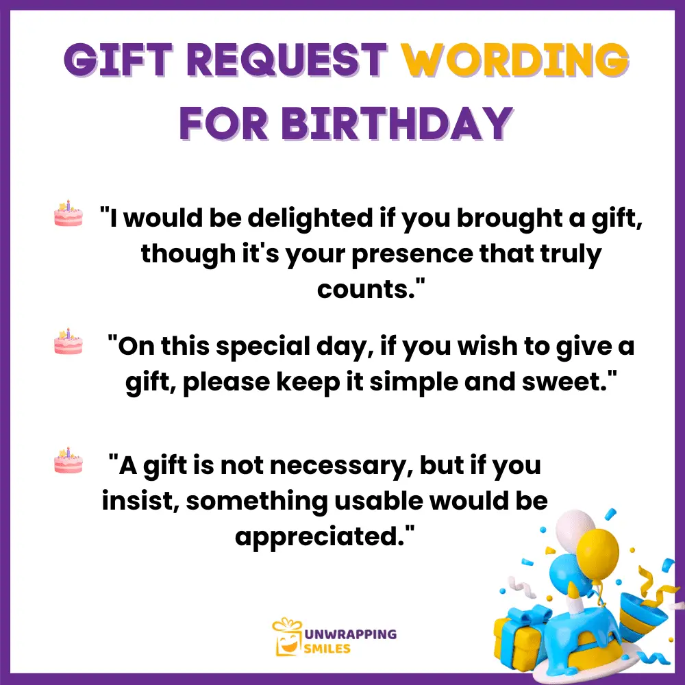 Gift Request Wording For Birthday